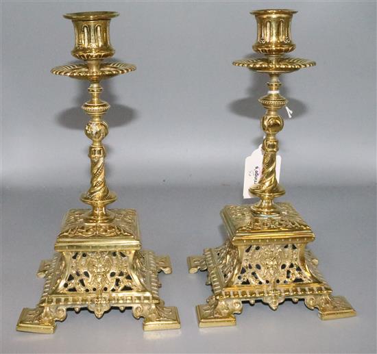 Pair of Victorian cast brass candlesticks
